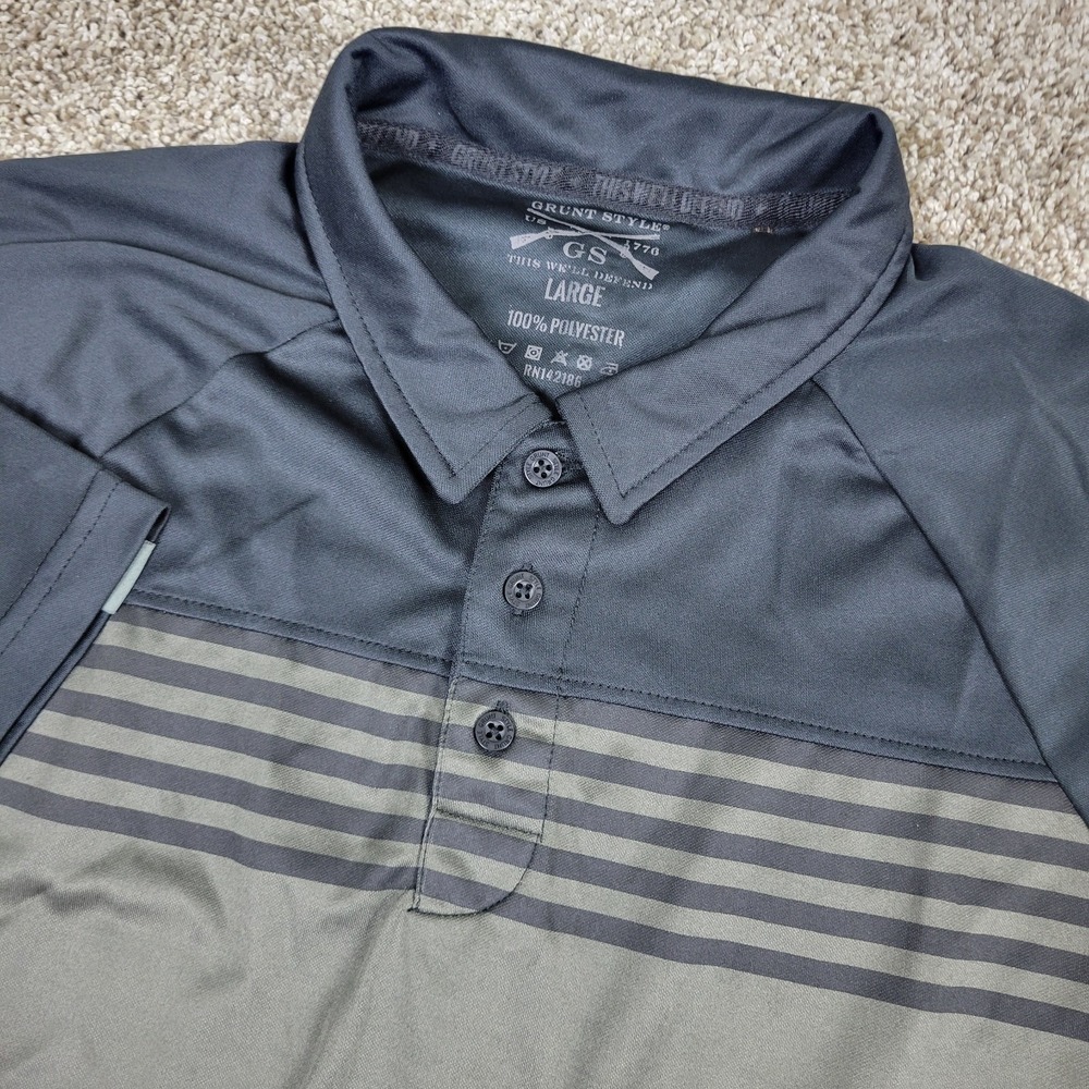 Grunt Style Mens Large Black Chest Stripe Performance Stretch Polo SS